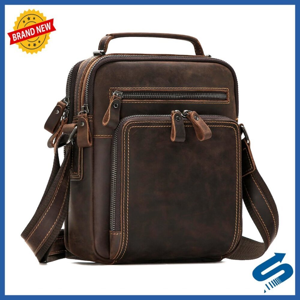 Vintage Leather Messenger Bag Crossbody Shoulder Work Travel Retro